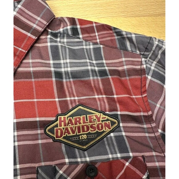 New Harley Davidson 120th Anniversary Plaid Button Shirt Red Men’s Size … - Picture 5 of 8